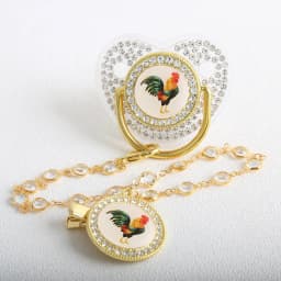 Bling Rooster Pacifier With Gem Luxury Weaning Pacifier Baby Nipple With Chain Clip Newborn Prince Baby Dummy Soother