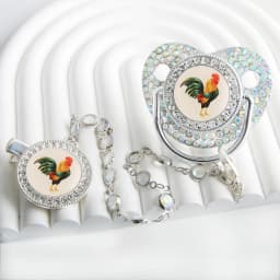 Bling Rooster Pacifier With Gem Luxury Weaning Pacifier Baby Nipple With Chain Clip Newborn Prince Baby Dummy Soother