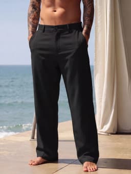 New Men Cotton Linen Pants Summer and Autumn Solid High Waist Wide-Leg Trousers Male Loose Hemp Casual Breathable Sports Pants