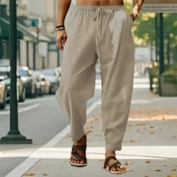 New Men Cotton Linen Pants Summer and Autumn Solid High Waist Wide-Leg Trousers Male Loose Hemp Casual Breathable Sports Pants