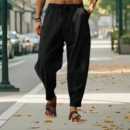 New Men Cotton Linen Pants Summer and Autumn Solid High Waist Wide-Leg Trousers Male Loose Hemp Casual Breathable Sports Pants