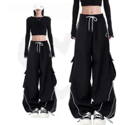 High Street Women's Wide Leg Pants Drawstring Y2K Gothic Hip Hop Lady's Cargo Pants Hotsweet Matching Female Trousers Summer New