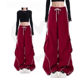 High Street Women's Wide Leg Pants Drawstring Y2K Gothic Hip Hop Lady's Cargo Pants Hotsweet Matching Female Trousers Summer New