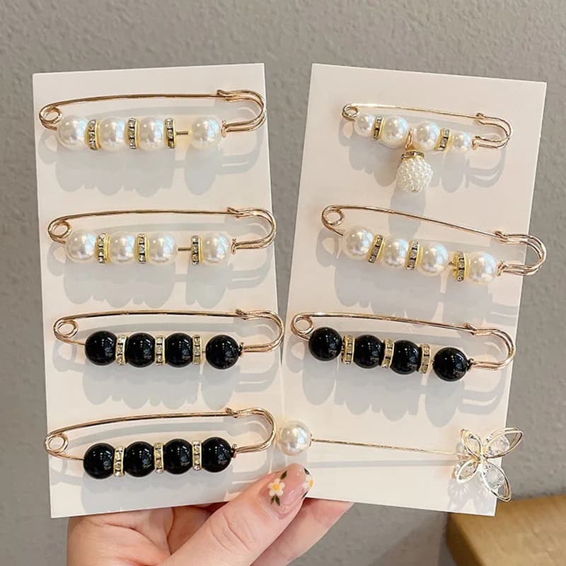 Women Waist Needle Jeans Skirt Waist Big Change Small Anti-running Pin Pearl Rhinestones Lapel Pins Clothes Accessories