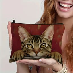 Cute Cartoon Cat Themed Makeup Bag Printing Cosmetic Bag Foldable Lightweight Zipper Closure Makeup Bag for Women and Girls