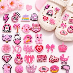 1/30PCS Pink Style Shoe Charms for Girls,Pink Bunny Heart Pin Buckle Accessories for Shoes,Sandals Clog Buckle Decoration