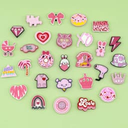 1/30PCS Pink Style Shoe Charms for Girls,Pink Bunny Heart Pin Buckle Accessories for Shoes,Sandals Clog Buckle Decoration