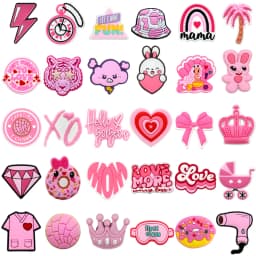 1/30PCS Pink Style Shoe Charms for Girls,Pink Bunny Heart Pin Buckle Accessories for Shoes,Sandals Clog Buckle Decoration