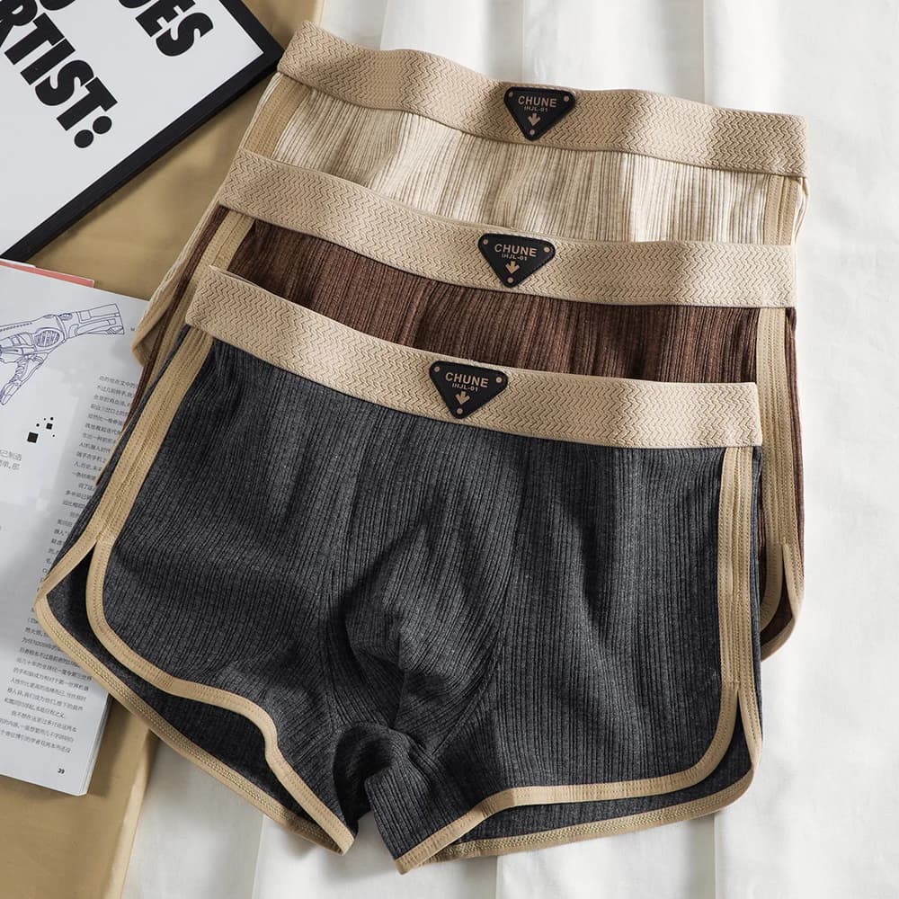 3PCS/Pack 100% Cotton Solid Striped Men's Panties For 40-100kg Breathable Mesh Crotch Underpants High Elastic Waistband Boxers