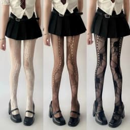Y2K JK Floral Jacquard Sexy Stockings Women Gothic Punk Black Fishnet Pantyhose Harajuku Lolita Irregular Rose Holes Mesh Tights