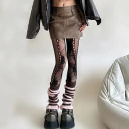Y2K JK Floral Jacquard Sexy Stockings Women Gothic Punk Black Fishnet Pantyhose Harajuku Lolita Irregular Rose Holes Mesh Tights