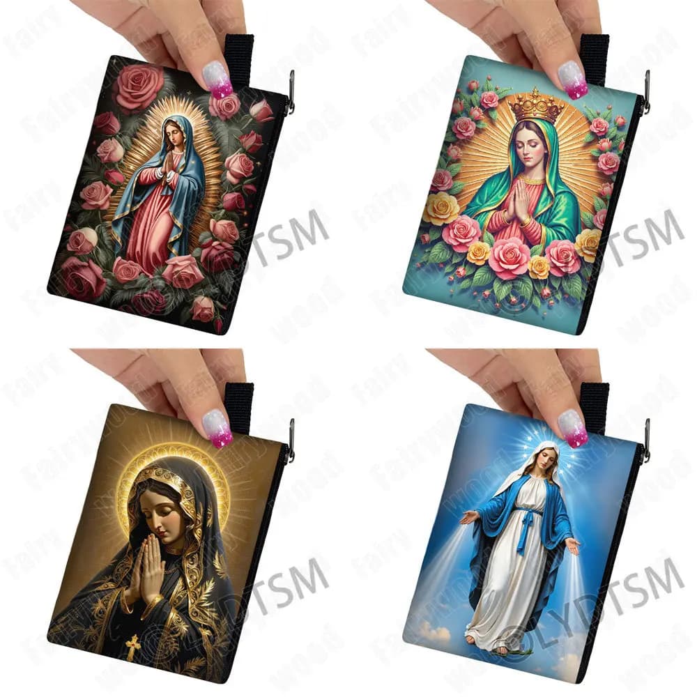 Holy Virgin Mary Print Coin Purses Lady of Guadalupe Cash Credit Card Holder Small Wallet Zipper Pouch Clutch Earphone Organizer