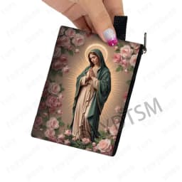 Holy Virgin Mary Print Coin Purses Lady of Guadalupe Cash Credit Card Holder Small Wallet Zipper Pouch Clutch Earphone Organizer