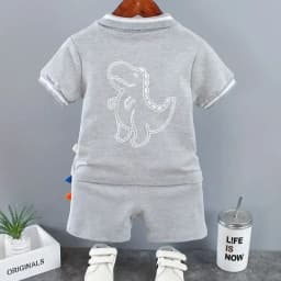 Infant Baby Boy Sets Summer Clothing Casual Sport Suit POLO Shirt + Shorts 2Pcs Set Boys Kids Grey Dinosaur Print Tracksuit