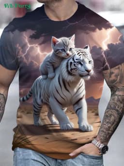 New 3D Cat Print T-Shirt Summer Outdoor Men's Short Sleeved Tee Fashion Round Neck Men's Tops Casual Oversized Men's Clothing