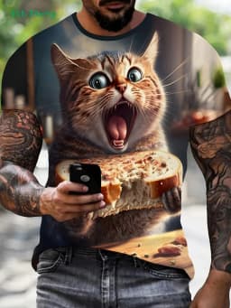 New 3D Cat Print T-Shirt Summer Outdoor Men's Short Sleeved Tee Fashion Round Neck Men's Tops Casual Oversized Men's Clothing
