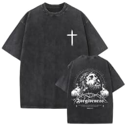 Christian Religious Jesus Forgive Them Father Vintage Washed T-shirt Men Women Gothic Rock Oversized T Shirts Tops Streetwear