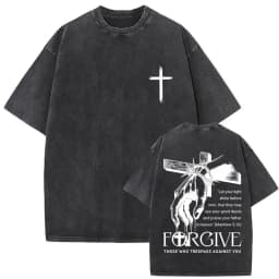 Christian Religious Jesus Forgive Them Father Vintage Washed T-shirt Men Women Gothic Rock Oversized T Shirts Tops Streetwear