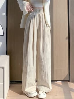 Spring Summer Women Loose Wide Leg Pants Casual Elastic Waist Straight Long Wide Leg Pants Female Casual Female Pants Trousers