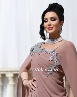 Customized Chiffon Pleat Sequined A-line Square Neck Long Dresses Bespoke Occasion Evening Formal Exquisite
