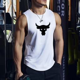 2025 Summer New Muscle Fitness Bull Head Printed Men's Quick Drying Tank Top for Running Training Breathable Sleeveless T-shirt