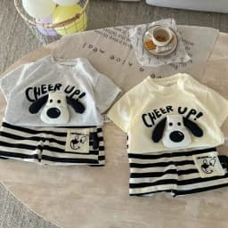 Children's Set Boys Girls Kids Suit Three-dimensional Puppy Summer New Style Cute Print Short-sleeved Shorts Two-piece Suit