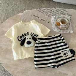 Children's Set Boys Girls Kids Suit Three-dimensional Puppy Summer New Style Cute Print Short-sleeved Shorts Two-piece Suit