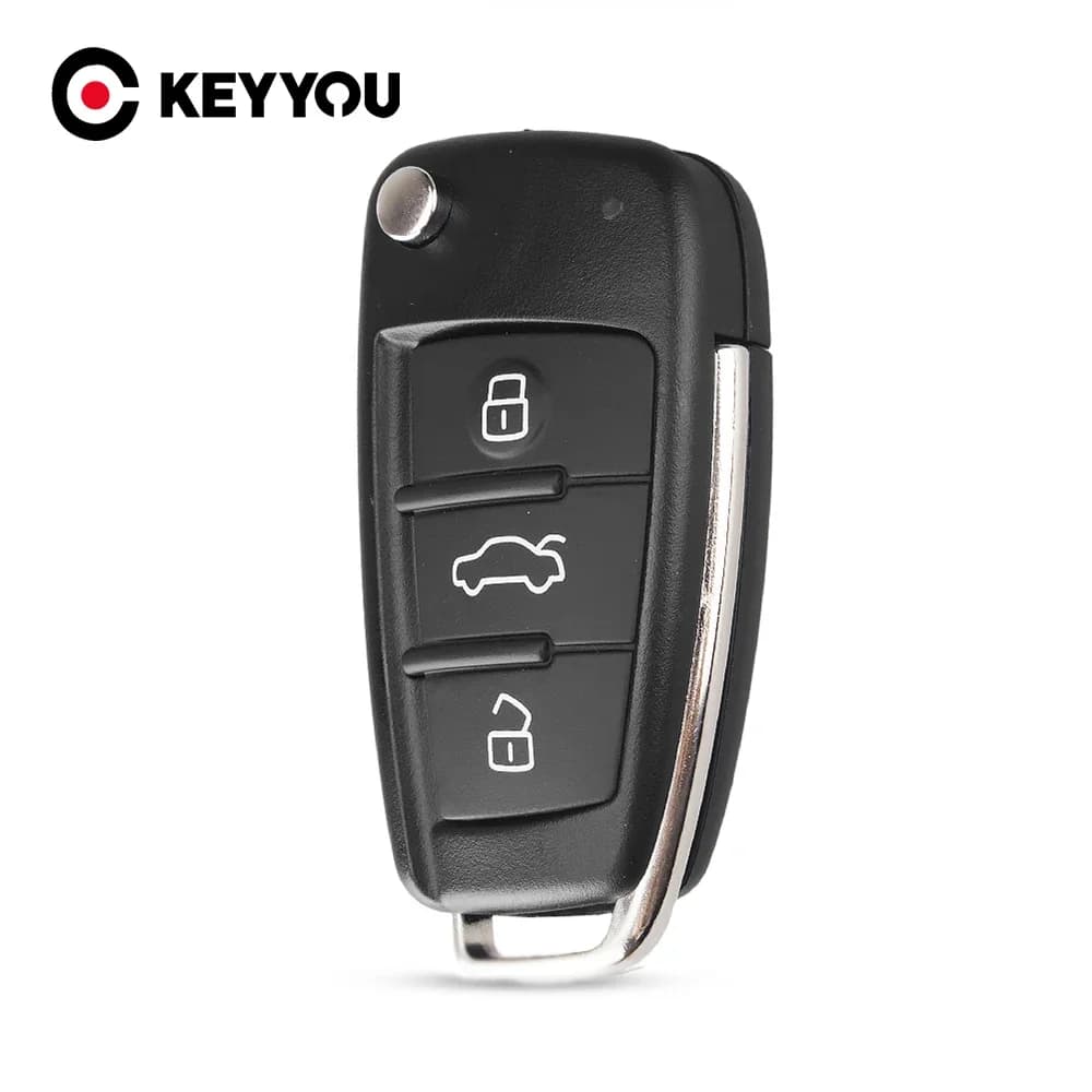 KEYYOU For Audi TT Q3 A8 A6 C5 C6 A4 B6 B7 A3 Folding Car Key Shell 3 Buttons HU66 Uncut Blank Auto Case