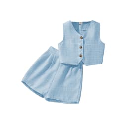 Summer Solid Color Two-Pieces Set White V-Neck Sleeveless Top Shorts 8-12 Yesrs Simple Style Kids Sets For Girls