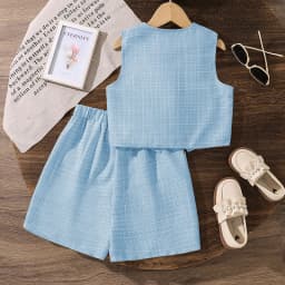 Summer Solid Color Two-Pieces Set White V-Neck Sleeveless Top Shorts 8-12 Yesrs Simple Style Kids Sets For Girls