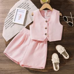 Summer Solid Color Two-Pieces Set White V-Neck Sleeveless Top Shorts 8-12 Yesrs Simple Style Kids Sets For Girls