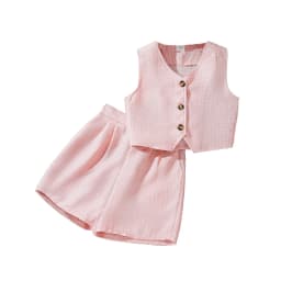 Summer Solid Color Two-Pieces Set White V-Neck Sleeveless Top Shorts 8-12 Yesrs Simple Style Kids Sets For Girls