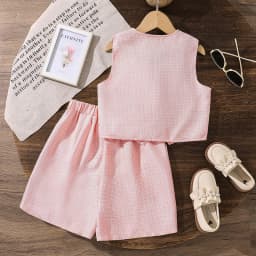 Summer Solid Color Two-Pieces Set White V-Neck Sleeveless Top Shorts 8-12 Yesrs Simple Style Kids Sets For Girls