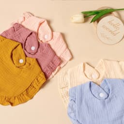 6pcs Cotton Gauze Lotus Leaf Edge Saliva Bib Baby Solid Color Snap Button Feeding Bib Soft Comfortable Drool Towel For Newborns