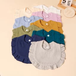 6pcs Cotton Gauze Lotus Leaf Edge Saliva Bib Baby Solid Color Snap Button Feeding Bib Soft Comfortable Drool Towel For Newborns