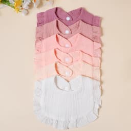 6pcs Cotton Gauze Lotus Leaf Edge Saliva Bib Baby Solid Color Snap Button Feeding Bib Soft Comfortable Drool Towel For Newborns