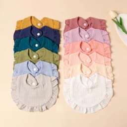 6pcs Cotton Gauze Lotus Leaf Edge Saliva Bib Baby Solid Color Snap Button Feeding Bib Soft Comfortable Drool Towel For Newborns