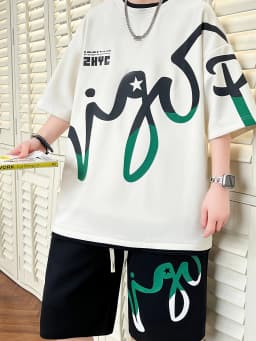 2025 Summer Men's Set, Korean Fashion Two-Piece Sportswear for Men, Trendy Men's Clothing, Jogging Set, T-Shirt + Shorts Set, Po