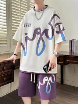 2025 Summer Men's Set, Korean Fashion Two-Piece Sportswear for Men, Trendy Men's Clothing, Jogging Set, T-Shirt + Shorts Set, Po