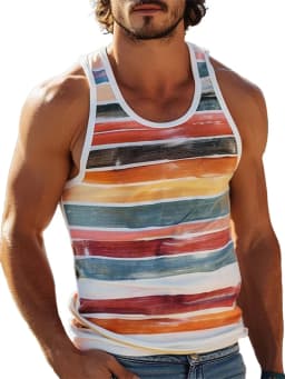 New Simple Color Striped 3D Printed Tank Tops Men Summer Sleeveless Casual Sports Vest Crew Neck Breathable Oversized Tees Tops