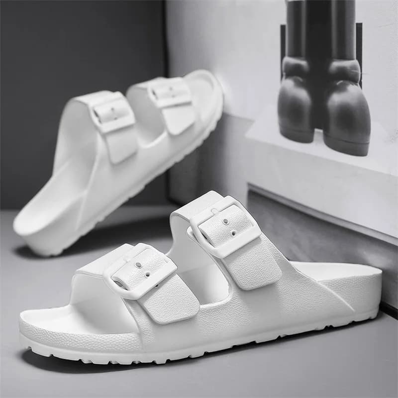 Summer Adjustable Soft Slippers for Men EVA Flat Cloud Slides Lightweight Non-slip Solid Color Beach Man Sandals Plus Size