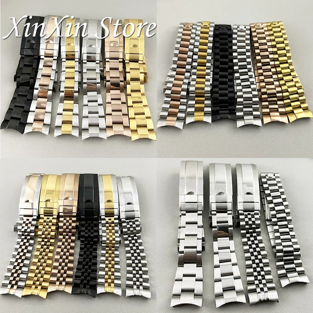 20mm Width 904L Solid Stainless Steel Strap Brushed Polished Oyster Jubilee Presidential Bracelet NH35 Part Glide Lock Clasp