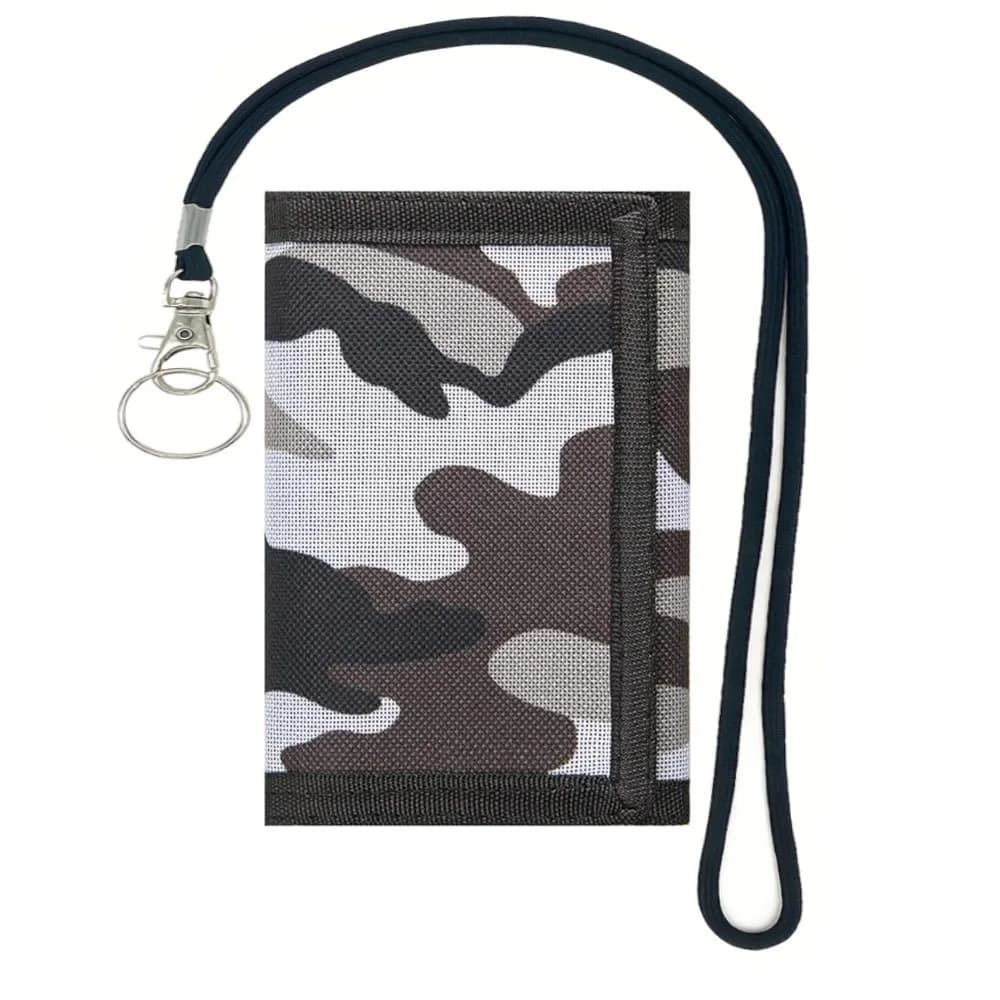 Camo Print Kids Wallet with Lanyard for Boys Girls Teens Trifold Wallet for Men Women Army Camouflage Wallets Credit Card Holder