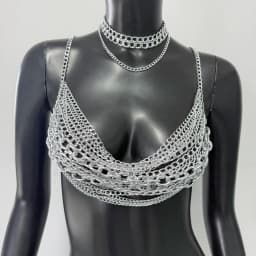 New Variety Of Body Chain Temperament White Pearl Suspender Silver Chain Top Metal Layered Fashionable Women's Clothing
