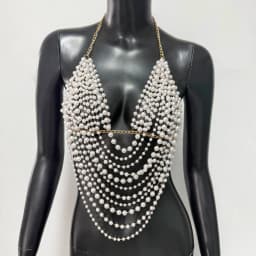 New Variety Of Body Chain Temperament White Pearl Suspender Silver Chain Top Metal Layered Fashionable Women's Clothing