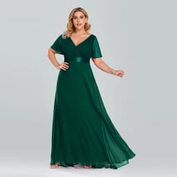 Plus Size Evening Dresses Long XUCTHHC Elegant A Line V Neck Ruffles Chiffon Formal Wedding Party Dress Robe De Soiree 2021
