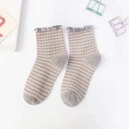 Women Socks Autumn Checkered Retro Vintage Cotton Socks Crew Comfortable Color Fashion Sock Elastic Plaid Short Socks Woman Sox