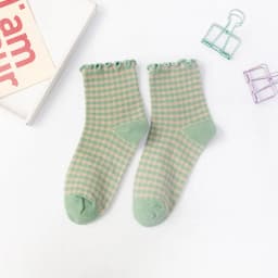 Women Socks Autumn Checkered Retro Vintage Cotton Socks Crew Comfortable Color Fashion Sock Elastic Plaid Short Socks Woman Sox