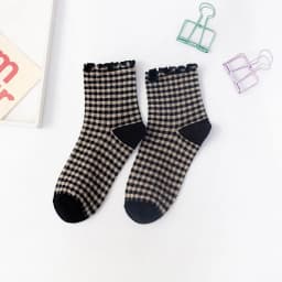 Women Socks Autumn Checkered Retro Vintage Cotton Socks Crew Comfortable Color Fashion Sock Elastic Plaid Short Socks Woman Sox