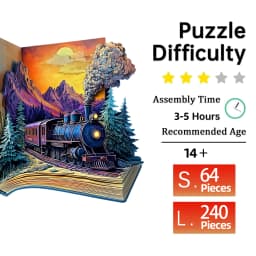 Wooden Puzzle for Adults - the Train in the Book Puzzle, Unique Shape Wooden Jigsaw Puzzles, Modern Art Home Decor